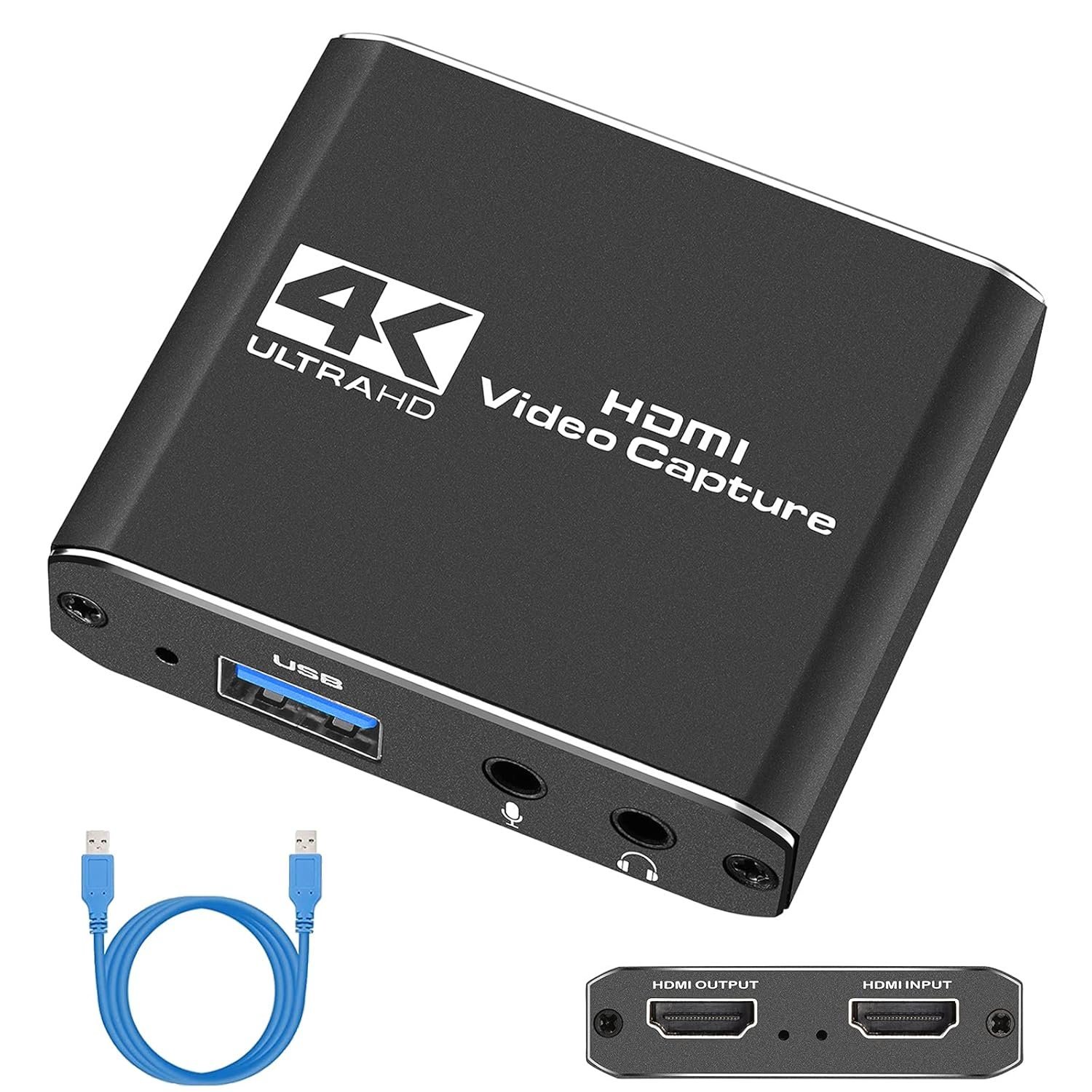 4K Capture Card, Audio Video Capture Card with Microphone 4K HDMI Loop-Out, 1080p 60fps Video Recorder